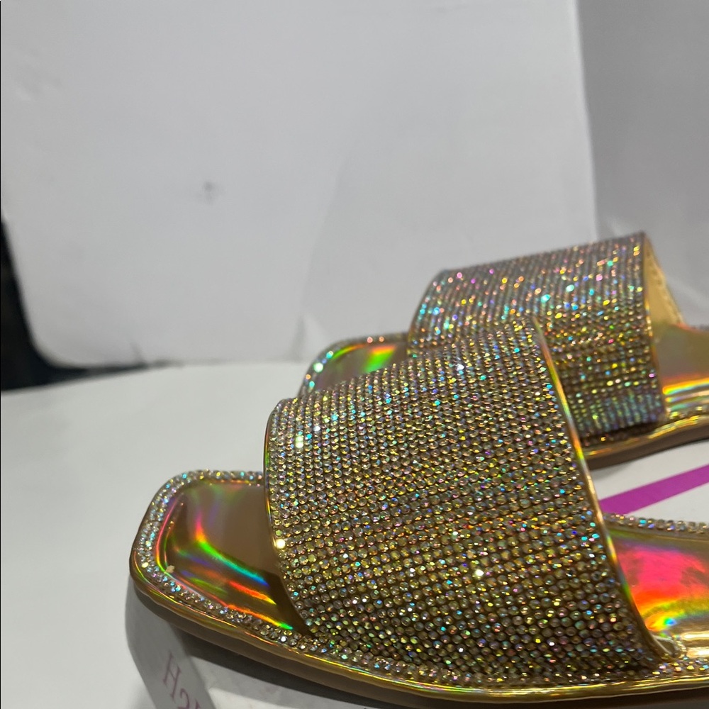 H2K Gold Rhinestone Slide Sandals - Picture 12 of 16